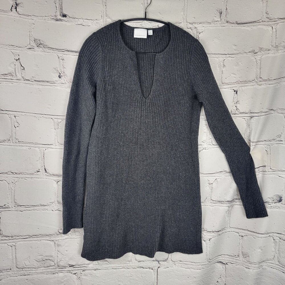 Ett:twa Anthropologie Amrita Tunic Sweater Womens S Gray Ribbed Wool Blend